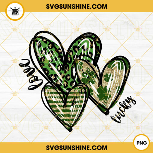 Lucky Heart PNG, Love Lucky PNG, Shamrock PNG, Happy St Patricks Day PNG, Leopard Glitter PNG Sublimation Design