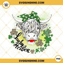 Lucky Heifer PNG, St Patricks Day Cow PNG, 4 Leaf Clover PNG, Highland Cow PNG Digital Download