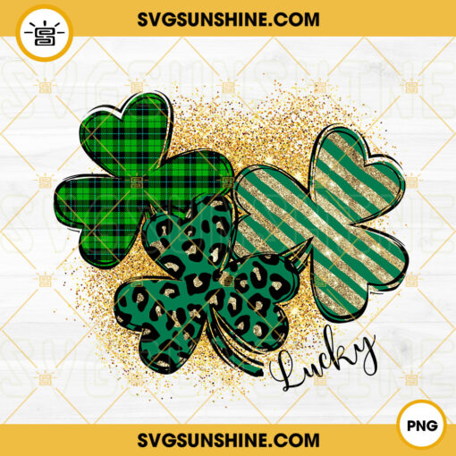 Lucky Shamrock St Patricks Day PNG, Leopard Plaid Glitter Shamrock PNG, Irish PNG Sublimation Design Download