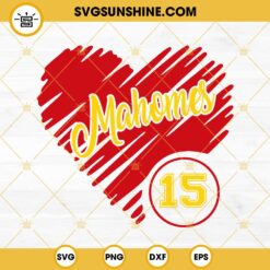 Mahomes 15 Heart SVG, Patrick Mahomes SVG, Kansas City Chiefs SVG PNG DXF EPS Files For Cricut
