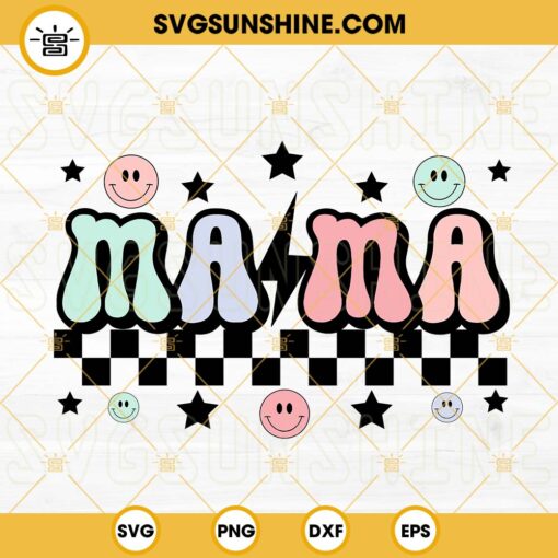 Mama Checkered SVG, Retro Mama SVG, Smiley Face SVG PNG DXF EPS
