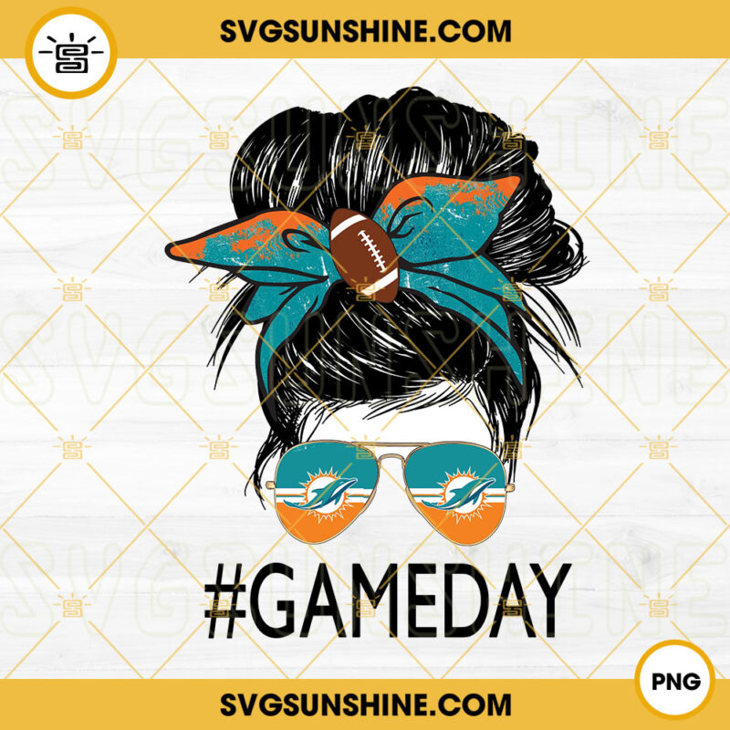 Miami Dolphins Game Day Messy Bun PNG, Football Mom PNG, Dolphins
