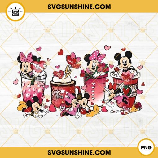 Mickey Minnie Couple Valentine Coffee PNG, Valentine Coffee Cup PNG, Cartoon Valentine’s Day PNG