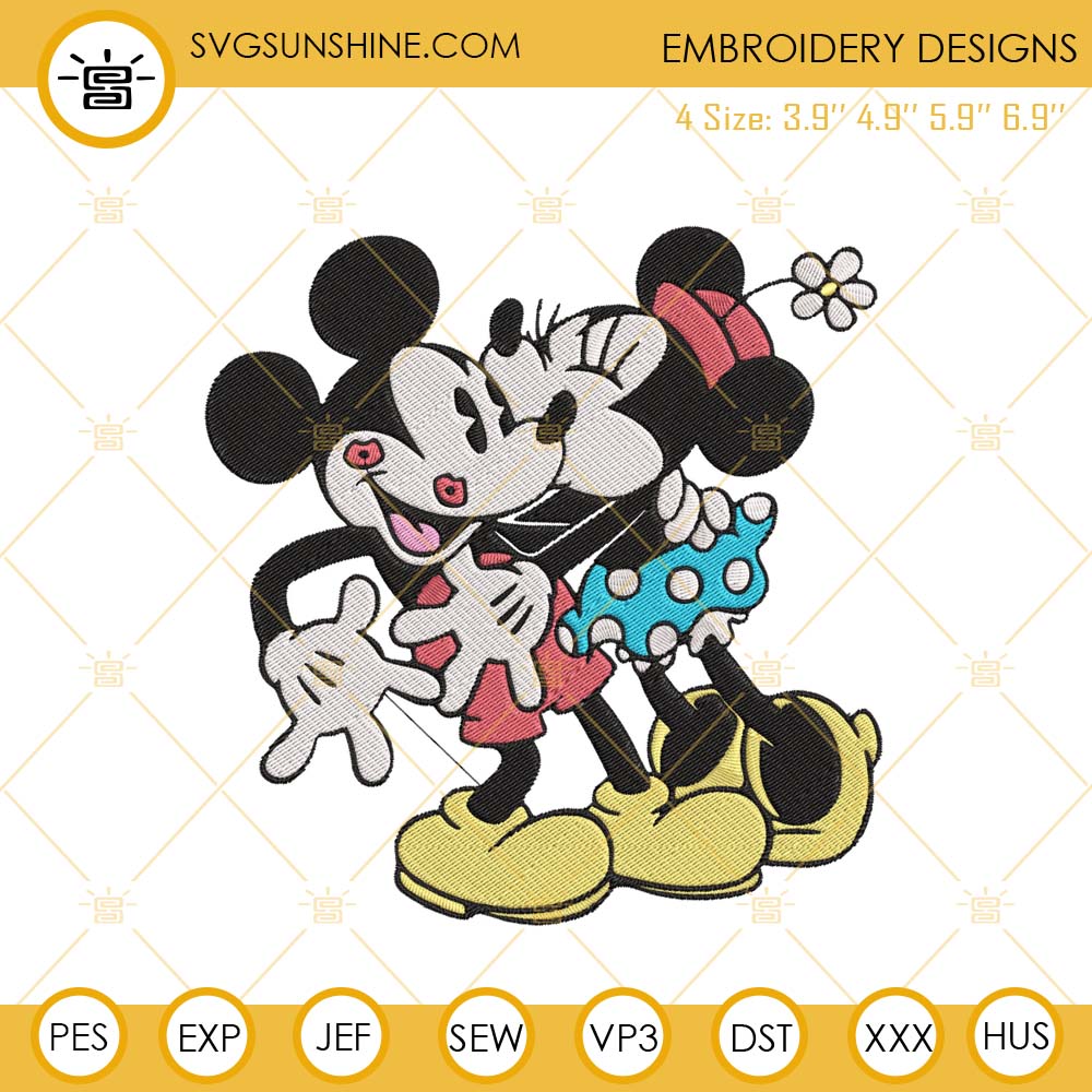 Minnie Kissing Mickey Embroidery Files, Disney Valentine Embroidery Designs