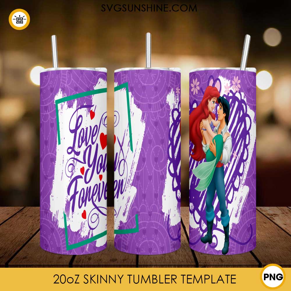 Ariel And Prince Valentine 20oz Skinny Tumbler Template PNG, The Little Mermaid Tumbler Template PNG File Digital Download