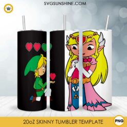 Link And Princess Zelda 20oz Skinny Tumbler Template PNG, The Legend Of Zelda Tumbler Template PNG File Digital Download