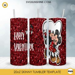 Mickey And Minnie Happy Valentine Glitter 20oz Skinny Tumbler Template PNG File Digital Download