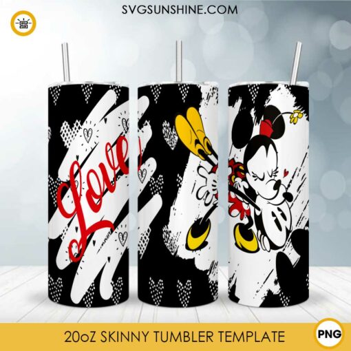Mickey And Minnie Kissing 20oz Skinny Tumbler Template PNG, Disney Valentine Tumbler PNG File Digital Download