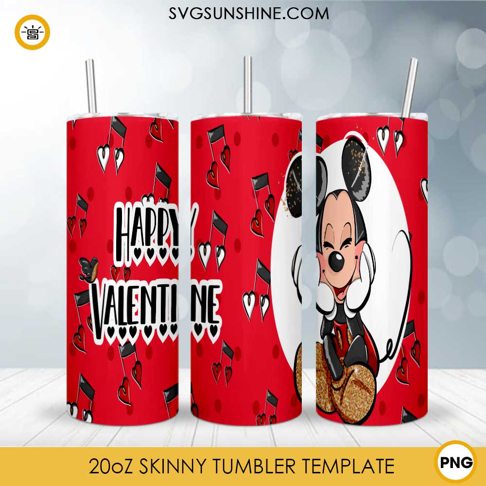 Mickey Glitter Valentine 20oz Skinny Tumbler Template PNG, Disney Valentine Tumbler PNG File