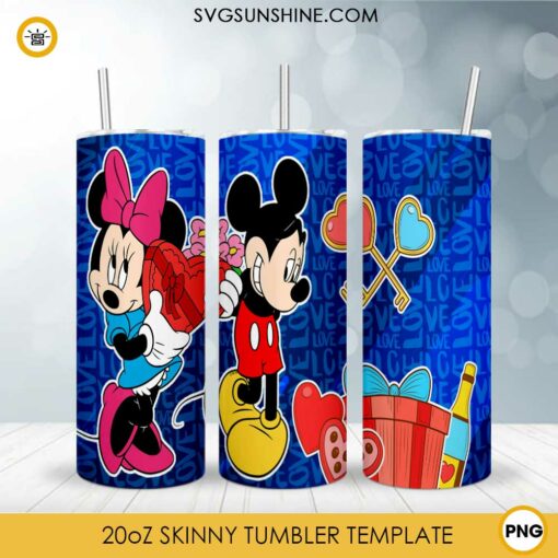 Mickey Love Minne Valetine 20oz Skinny Tumbler Template PNG, Disney Valentine Tumbler Template PNG File Digital Download