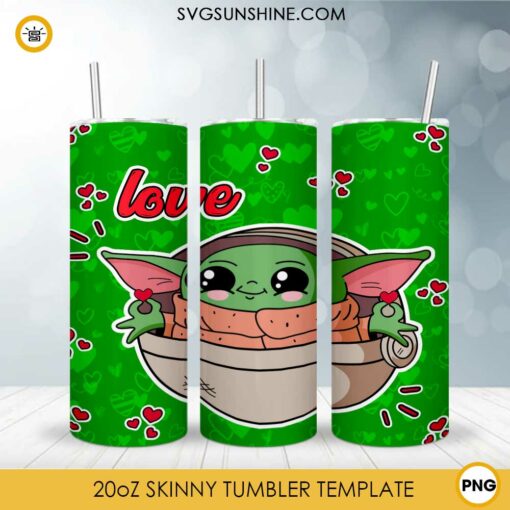 Baby Yoda Love Valentine 20oz Skinny Tumbler Template PNG, Baby Yoda Tumbler Template PNG File Digital Download