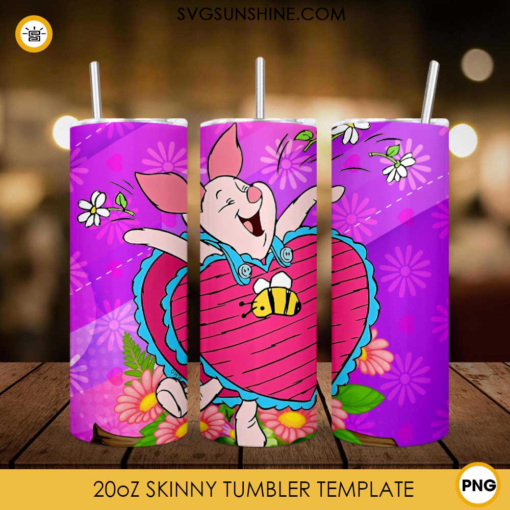 Piglet Love Valentine 20oz Skinny Tumbler Template PNG, Winnie The Pooh Tumbler PNG File Digital Download