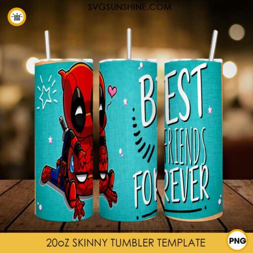 Dead Pool And Spider Man Best Friends Forever 20oz Skinny Tumbler Template PNG, Marvel Tumbler Template PNG File Digital Download