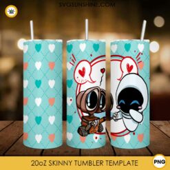 Wall E And Eve Valentine 20oz Skinny Tumbler Template PNG, WALL·E Tumbler Template PNG File Digital Download