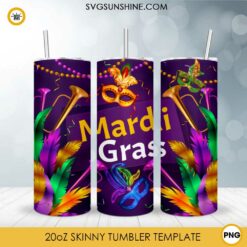 Mardi Gras 20oz Skinny Tumbler PNG File Digital Download
