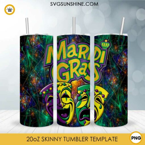 Mardi Gras Mask 20oz Skinny Tumbler Design PNG File