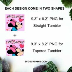 Minnie Kiss Valentine 20oz Skinny Tumbler Template PNG, Disney Valentine Tumbler Template PNG File Digital Download