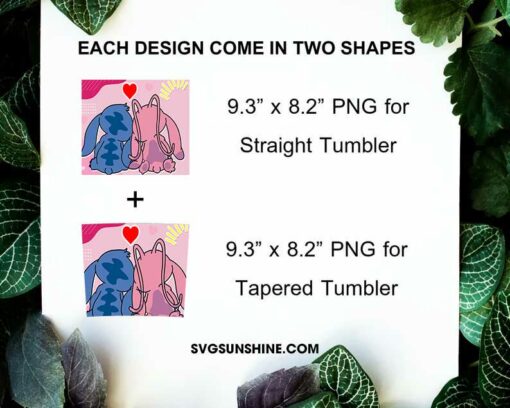 Stitch And Angel Love 20oz Tumbler Template PNG, Stitch Valentine Skinny Tumbler PNG File