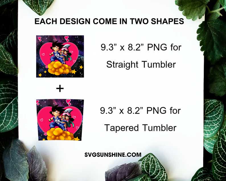 Goku And Chichi 20oz Skinny Tumbler Template PNG, Dragon Ball Valentine Tumbler PNG File Digital Download