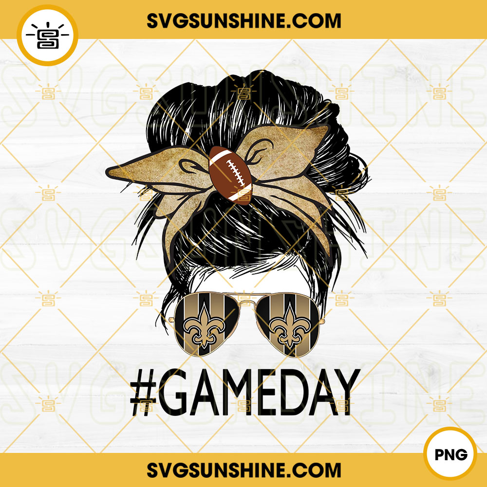 New Orleans Saints Game Day Messy Bun PNG, Football Mom PNG, Saints Football NFL PNG Digital File