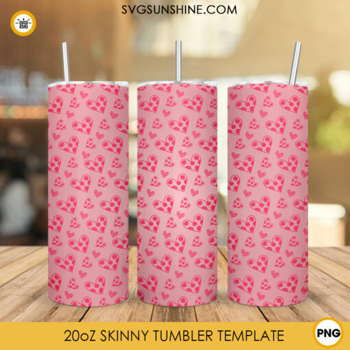 Pink Hearts Tumbler Sublimation Design, Valentines Day Skinny Tumbler Wrap