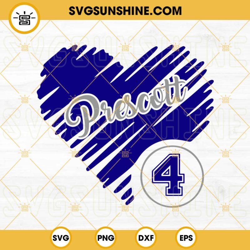 Prescott 4 Heart SVG, Dak Prescott SVG, Dallas Cowboys SVG PNG DXF EPS ...