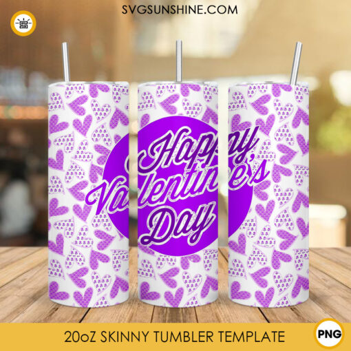 Purple Hearts Happy Valentines Day 20oz Skinny Tumbler Wrap Sublimation PNG Digital Download