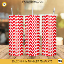 Red And White Chevron Heart Background 20oz Skinny Tumbler Wrap Design Sublimation