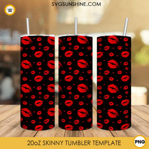 Red Lips Tumbler Wrap Design, Valentine Tumbler PNG
