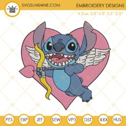 Cupid Stitch Embroidery Design, Stitch Heart Valentines Embroidery File