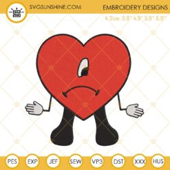 Bad Bunny Sad Heart Embroidery Design, Un Verano Sin Ti Embroidery Files