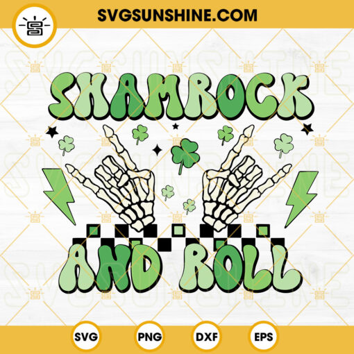 Shamrock And Roll SVG, Skeleton Rock Hand SVG, St Patrick’s Day SVG PNG DXF EPS Digital File