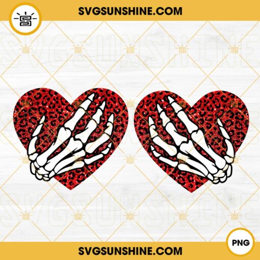 Skeleton Hands Leopard Hearts PNG, Skeleton Hands PNG, Funny Valentine PNG Sublimation Designs