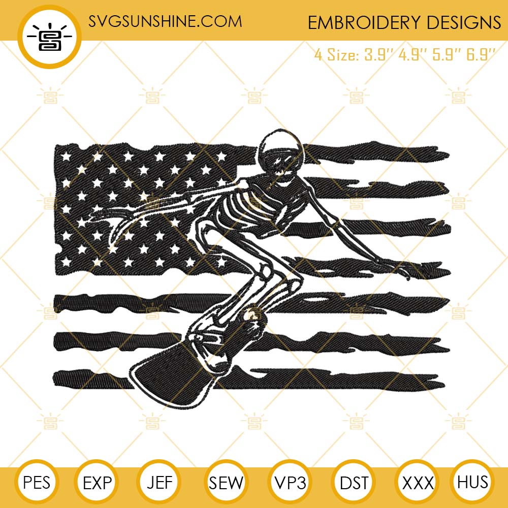 Snowboarder Skeleton USA Flag Embroidery File, Snowboarding Embroidery Design