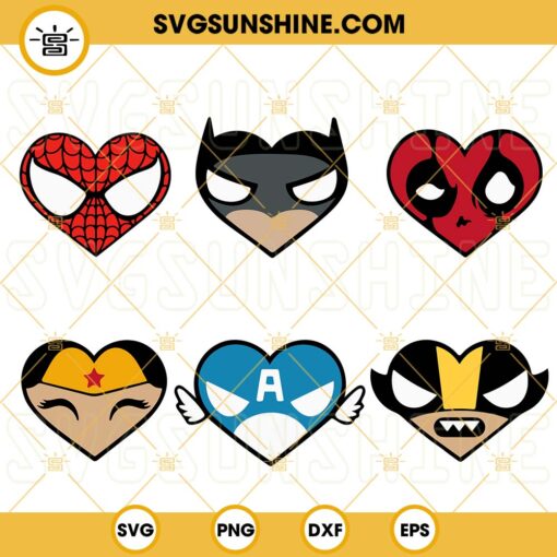 Superheroes Hearts Valentine SVG Bundle, Superheroes Hearts SVG, Superheroes Valentine’s Day SVG PNG DXF EPS