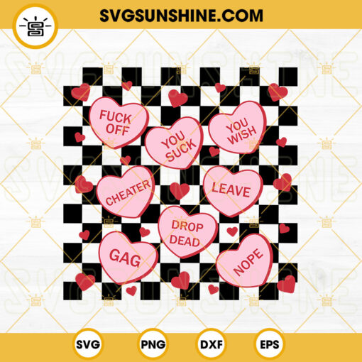 Sweary Conversation Hearts SVG, Retro SVG, Checkered Hearts SVG, Anti Valentine’s Day SVG Cut File