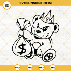 Teddy Bear King Money Bag SVG, Hipster Bear SVG, Cute Bear Little Gangster SVG