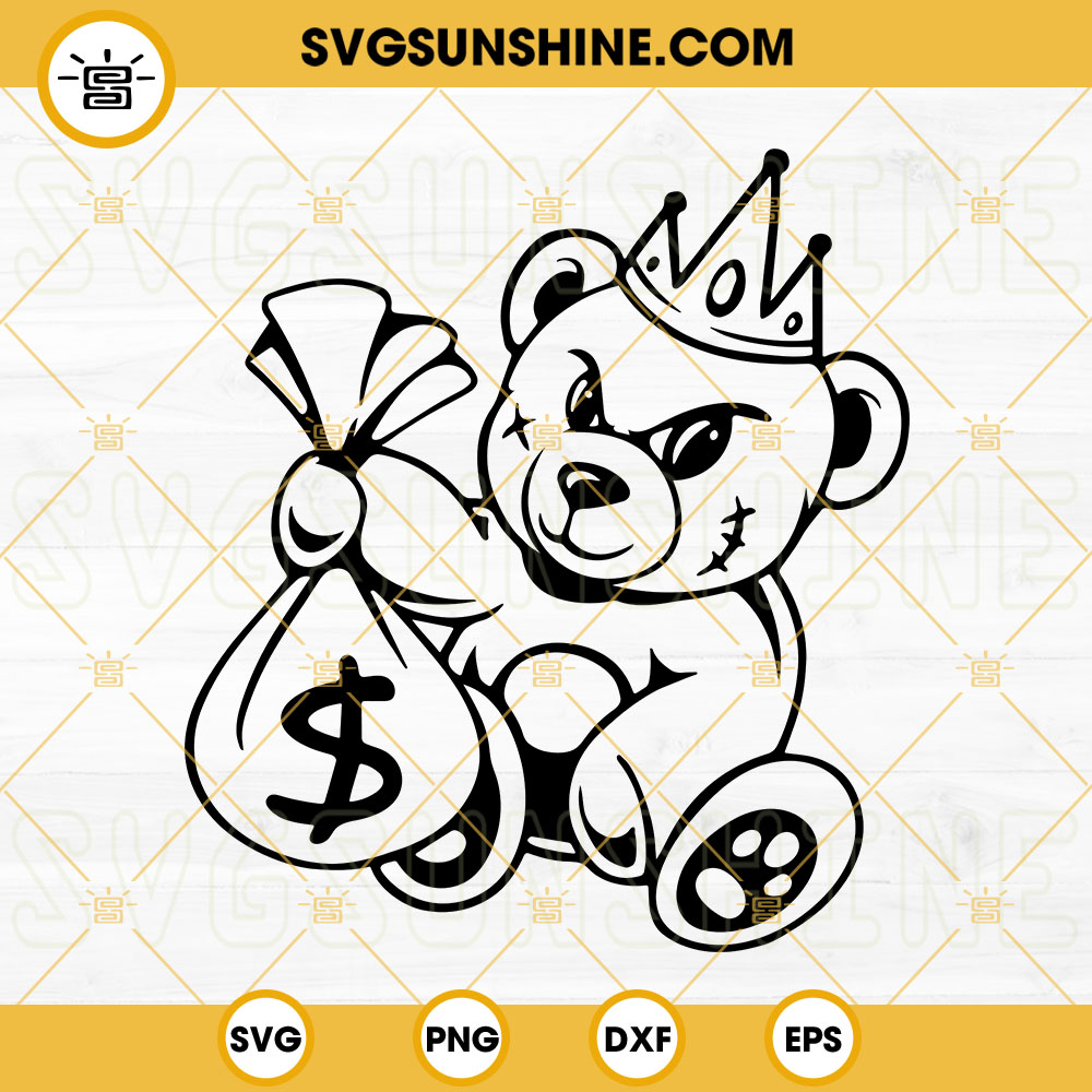 Teddy Bear King Money Bag SVG, Hipster Bear SVG, Cute Bear Little Gangster SVG
