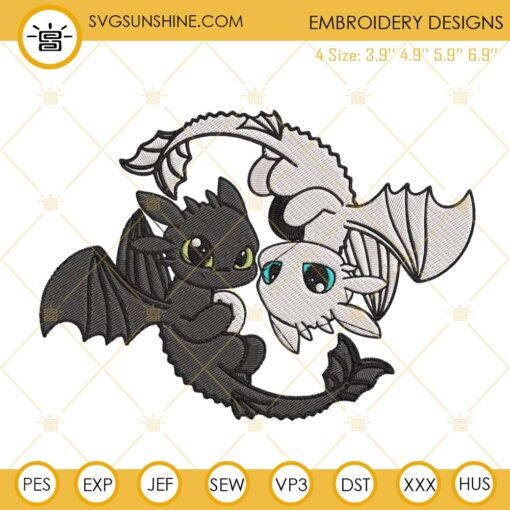 Toothless And Light Fury Embroidery Files, How To Train Your Dragon Machine Embroidery Designs