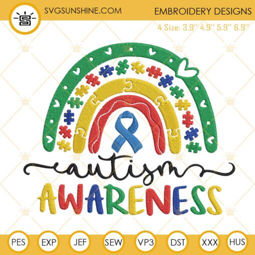 Autism Awareness Rainbow Machine Embroidery Designs