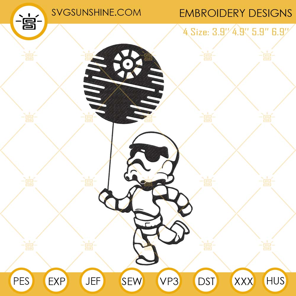 Stormtrooper Death Star Balloon Embroidery Design, Baby Stormtrooper Embroidery File