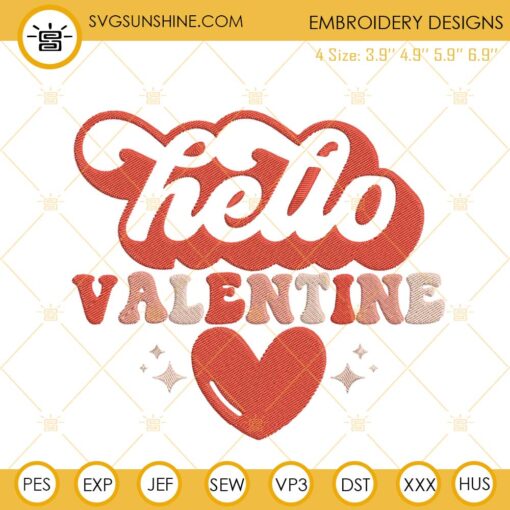 Hello Valentine Embroidery Design, Valentine’s Day Embroidery Digital Download
