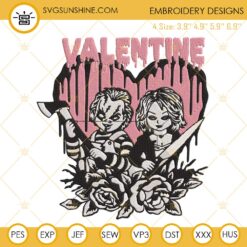 Valentine Chucky And Tiffany Embroidery Designs, Horror Valentine Embroidery Files