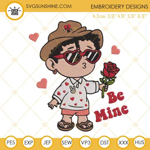 Baby Benito Be Mine Embroidery Design, Bad Bunny Valentine Embroidery Files