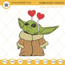 Baby Yoda Heart Headband Embroidery Designs, Baby Yoda Valentines Day Embroidery Files