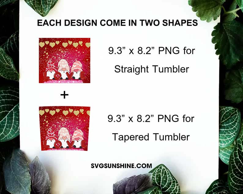 Valentine Heart Gnomes Love 20oz Skinny Tumbler Wrap Sublimation Design
