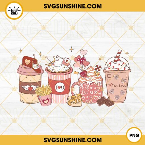 Valentine Latte Coffee PNG, Latte Ice Coffee PNG, Valentines Day PNG Sublimation Designs