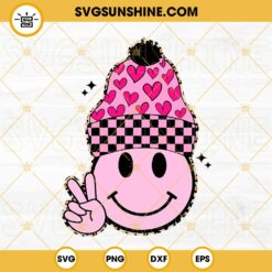Valentine's Day Beanie Smiley face SVG, Pink Smiley Face SVG, Heart Smiley Face SVG, Valentine's Day Smiley Face SVG