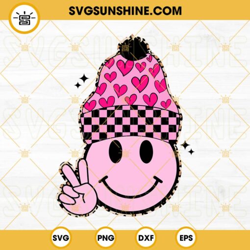 Valentine’s Day Beanie Smiley face SVG, Pink Smiley Face SVG, Heart Smiley Face SVG, Valentine’s Day Smiley Face SVG