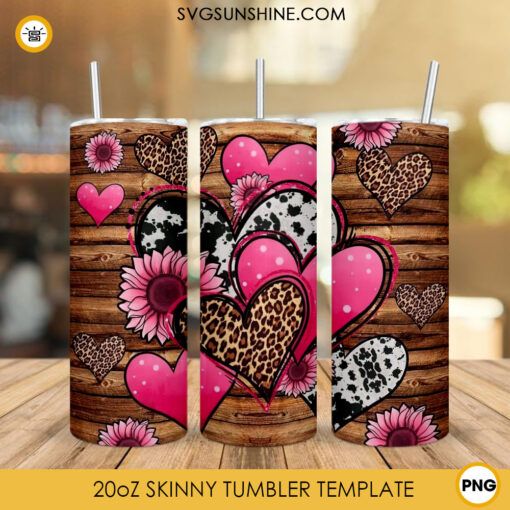 Valentines Day Western Hearts 20oz Skinny Tumbler Sublimation Design